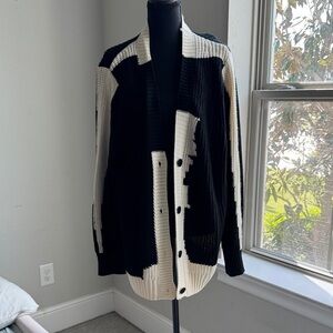 Black and Cream Oversized Button Cardigan
